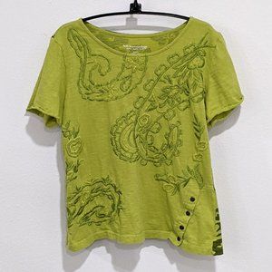 Soft Surroundings Green Floral Embroidered Top